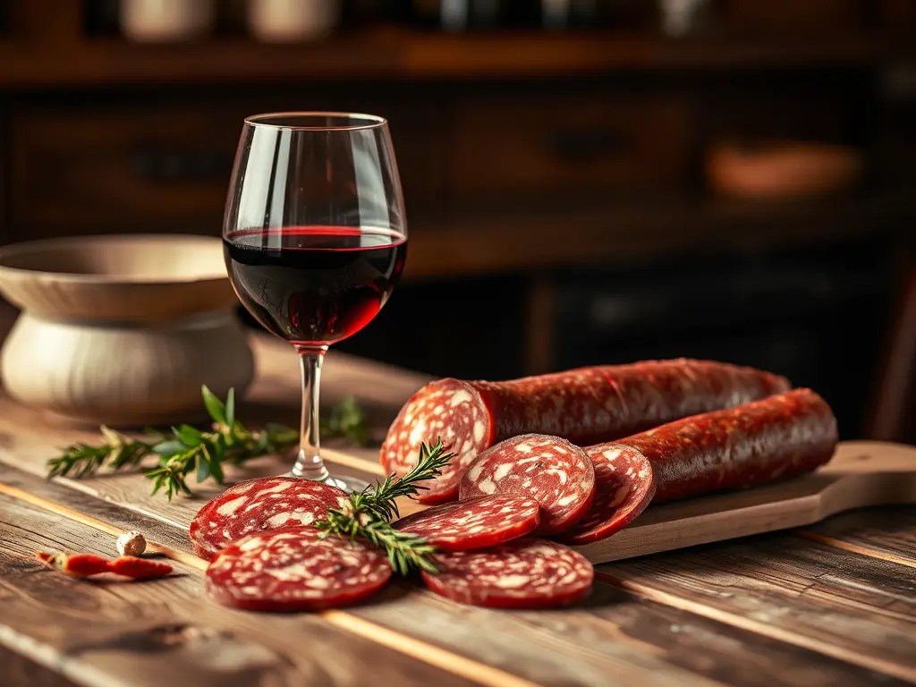Salami and wine